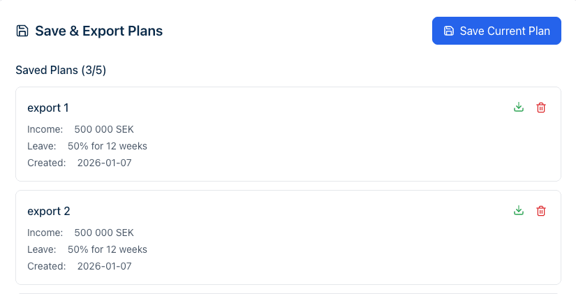 Exportera föräldraledighetsplan som PDF - Spara och dela